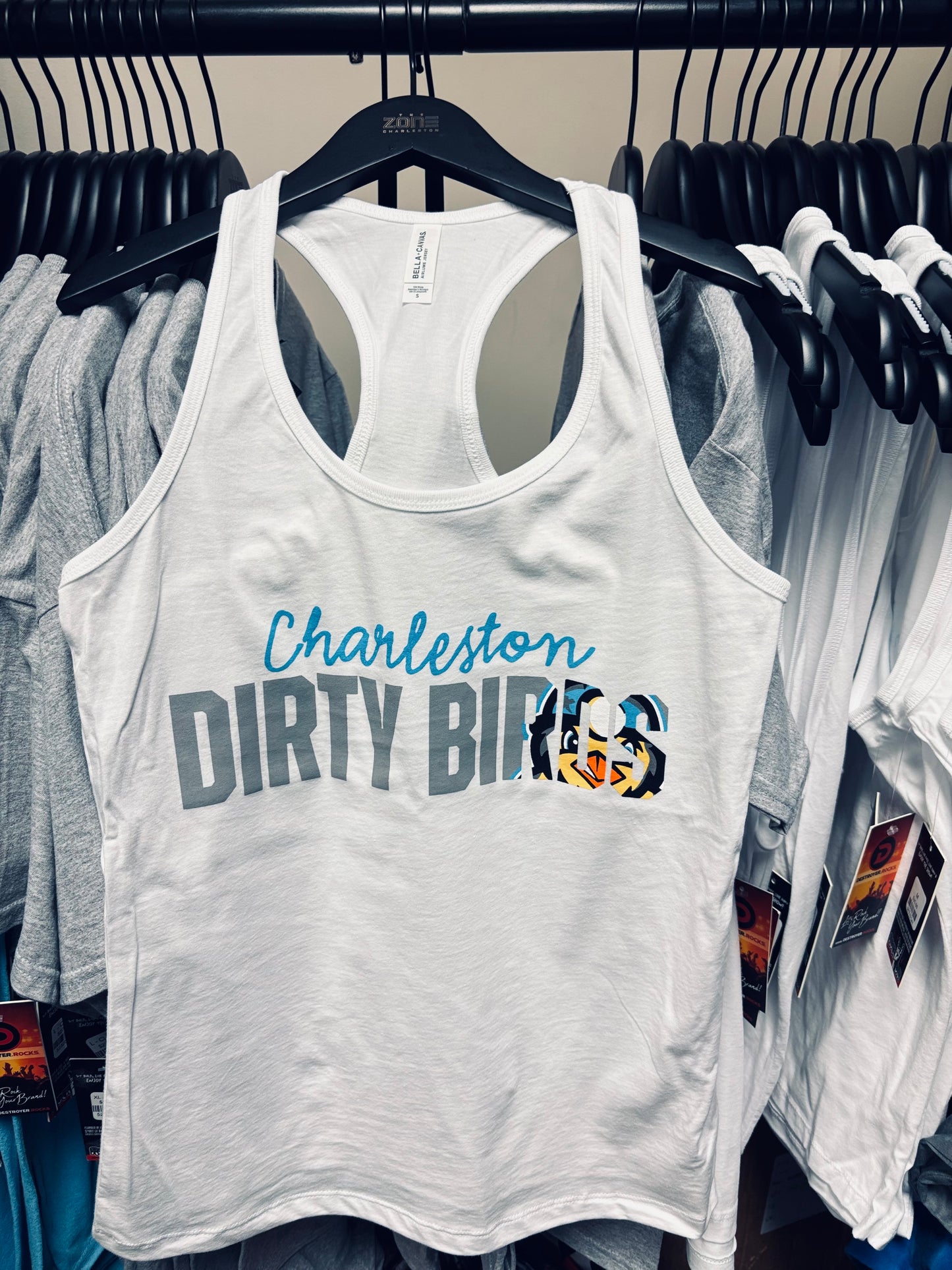Womens Racerback Tank, Spell Out Logo - White