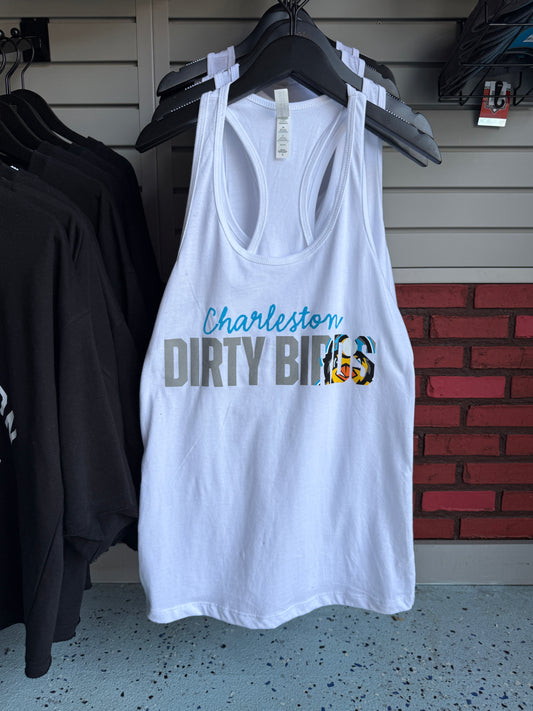 Womens Racerback Tank, Spell Out Logo - White