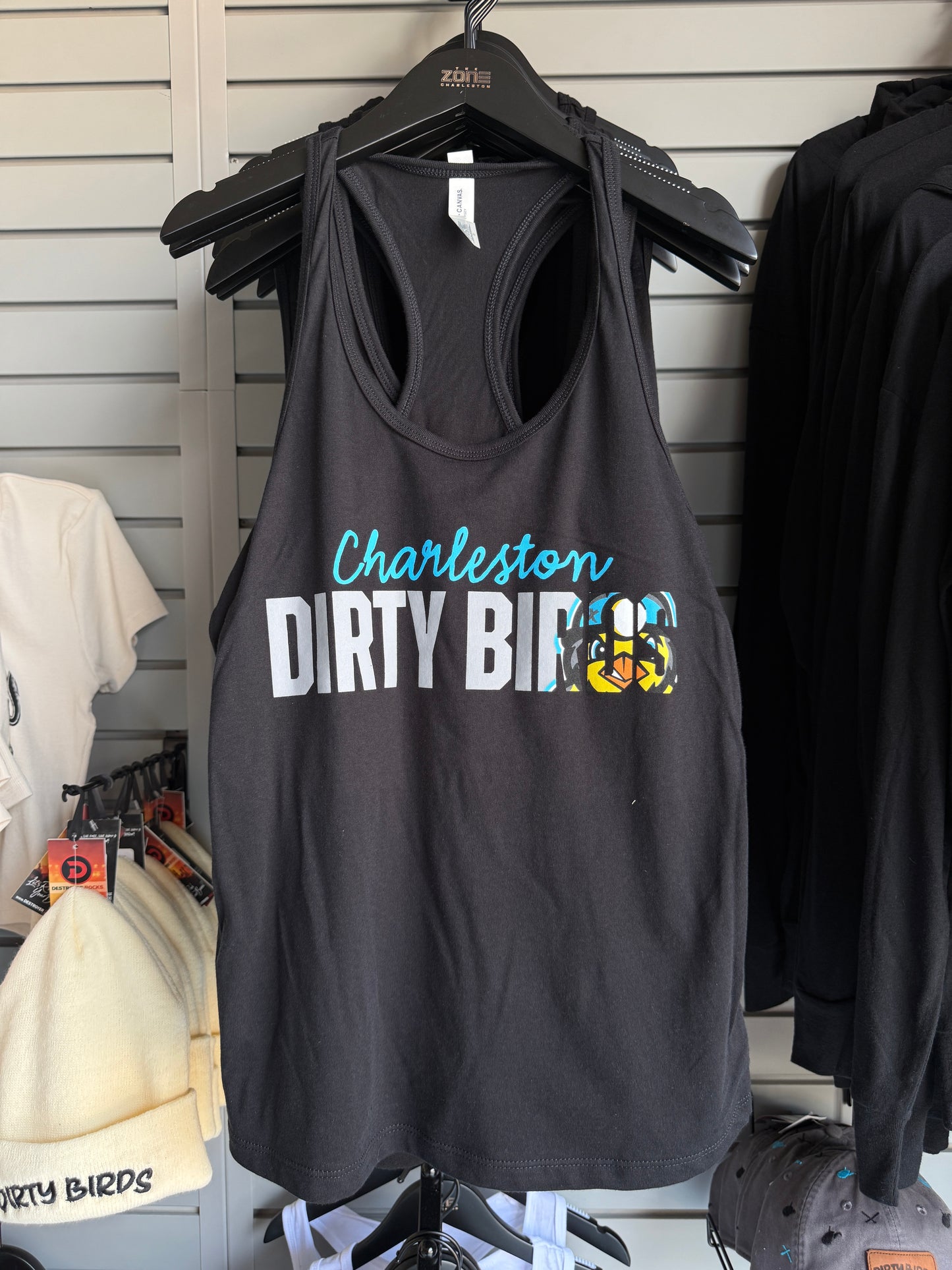 Womens Racerback Tank, Spell Out Logo - Black